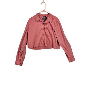 American Rag Cropped Blouse Women’s Large Dusty Pink Distressed Butterfly Graphi